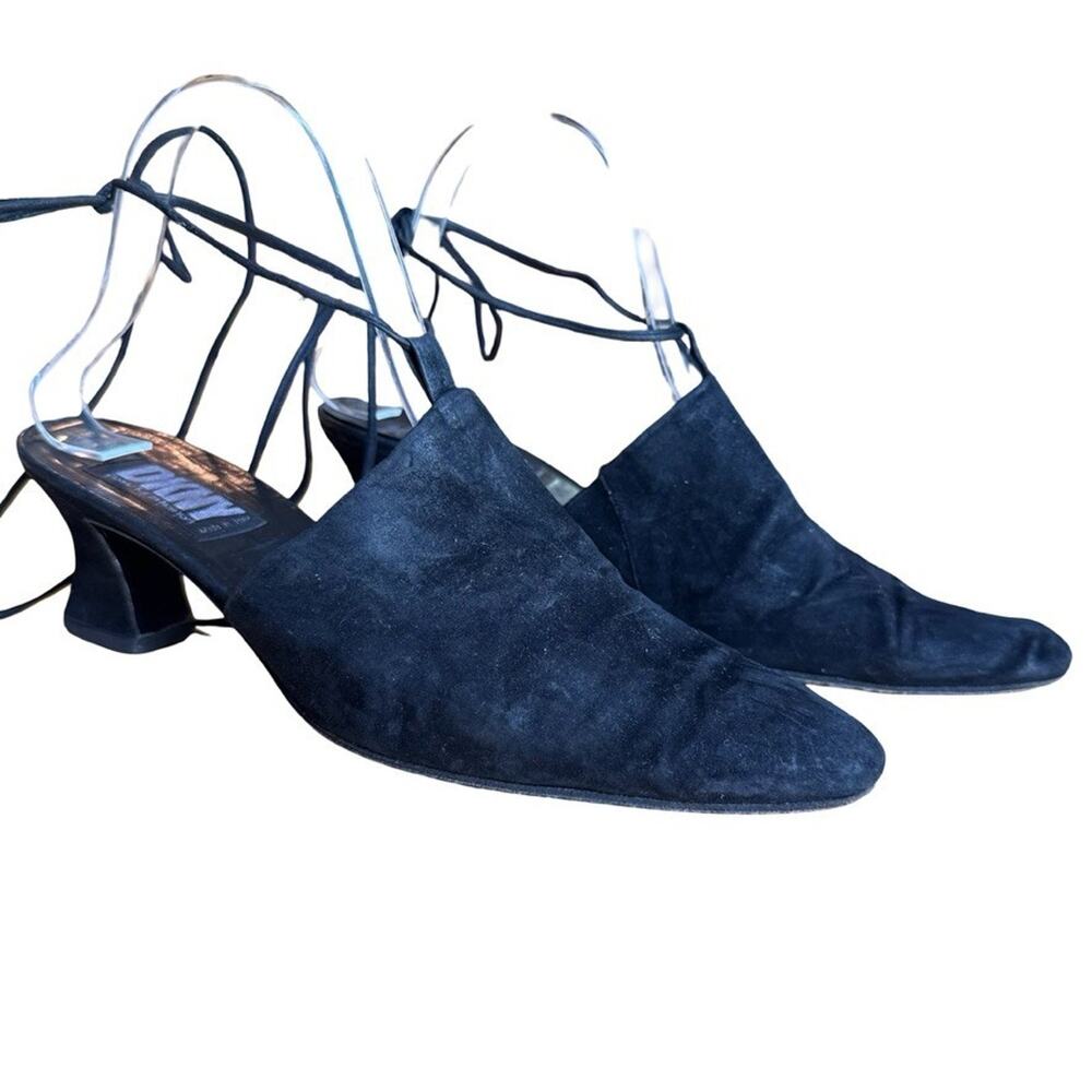 DKNY Donna Karen Vintage Y2K 90s Leather Suede Black Flare Whimsigoth Heels 9.5